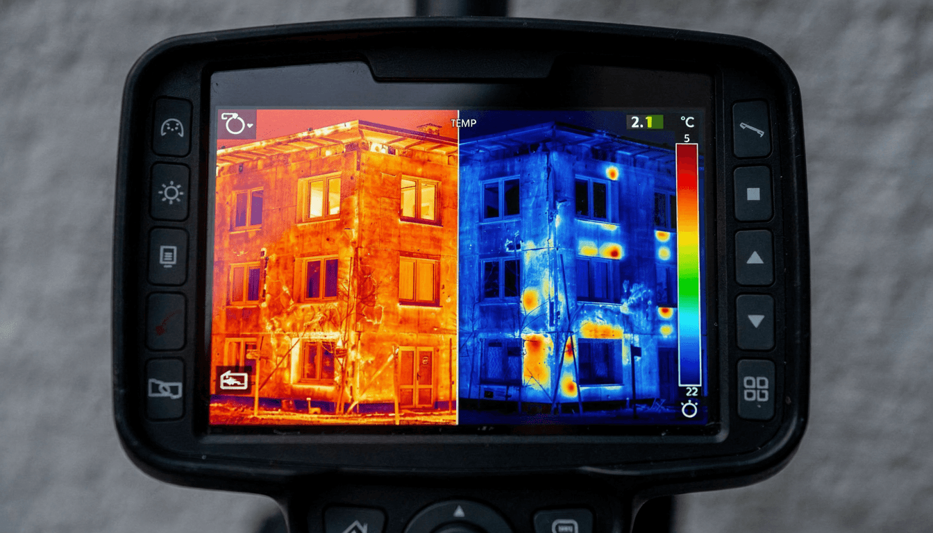Energieausweis Celle – thermografische Darstellung von Wärmeverlusten und Effizienzklasse (Symbolbild)